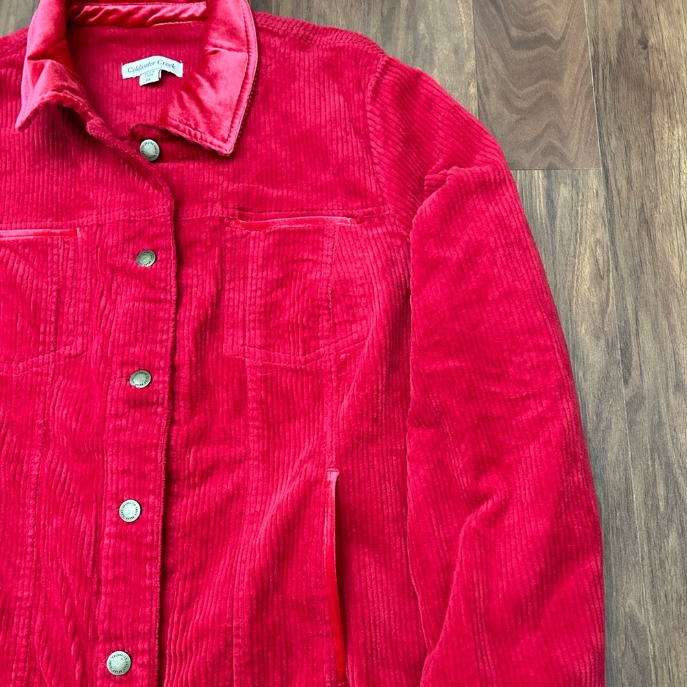 Coldwater Corduroy and Velvet Red Oversize Jacket Creek  Size 2X - Picture 3 of 10